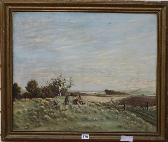 Gilbert Cole, oil on canvas, view of South Downs from Glynde, signed and dated 1946, 50 x 60cm